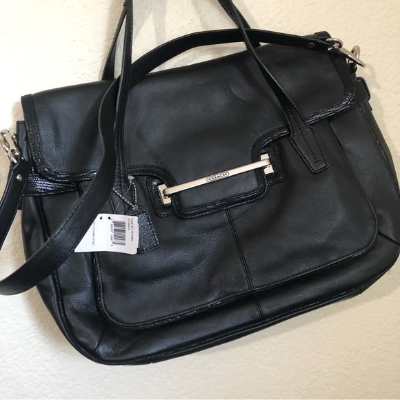 Coach Taylor Leather Marin Flap Satchel Work Bag Black Contrast Trim NWT - Picture 5 of 16